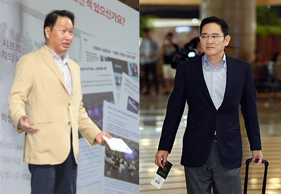 ▲ 최대원 SK그룹 회장(왼쪽)과 이재용 삼성전자 부회장(오른쪽).
