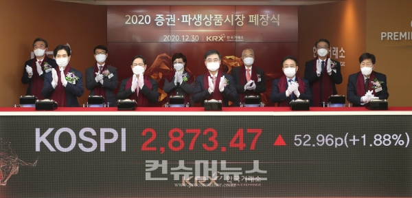 30일 오후 한국거래소 부산본사에서 2020년 증권·파생상품시장 폐장식이 개최되고 있다.(사진=한국거래소)